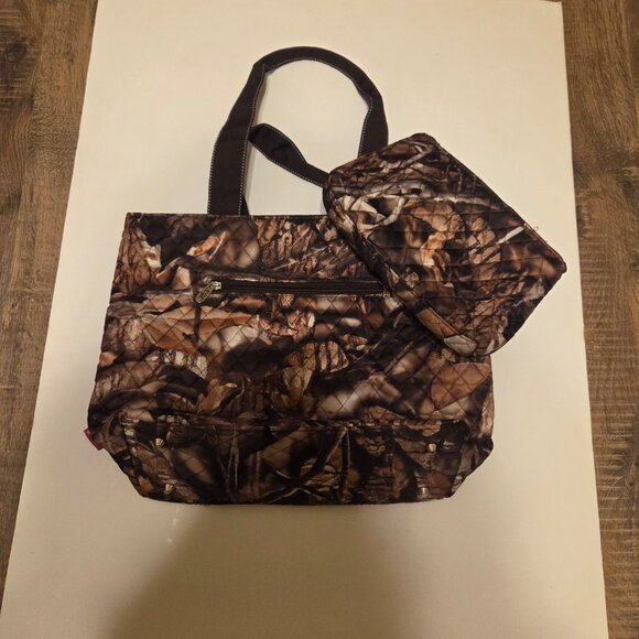 N Gil Camouflauge Brown Purse with Bown on Front and  Cosmetic Bag - NWOT - Picture 4 of 7